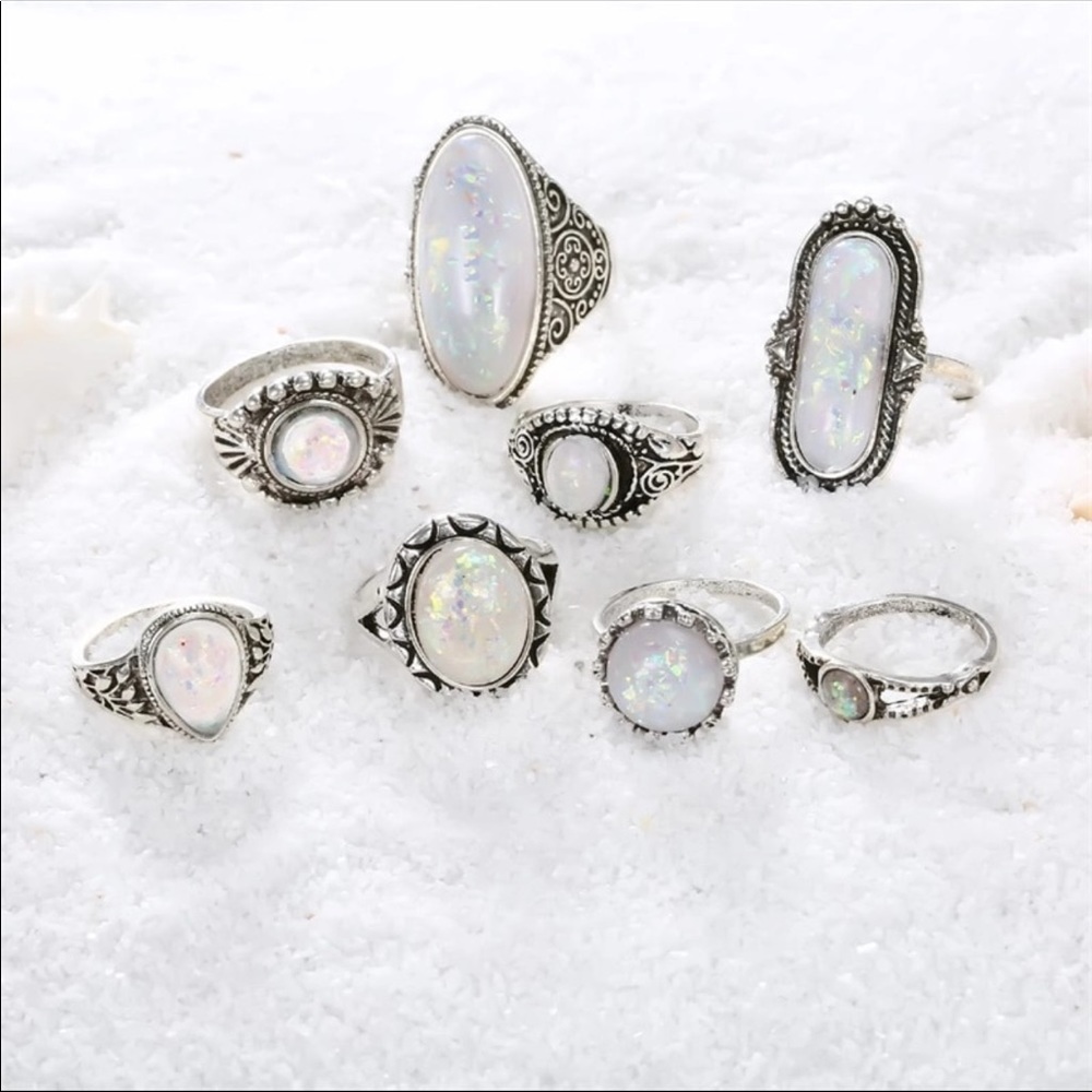 ๐๐Set of 8 Silver Moonstone Rings - Picture 4 of 5